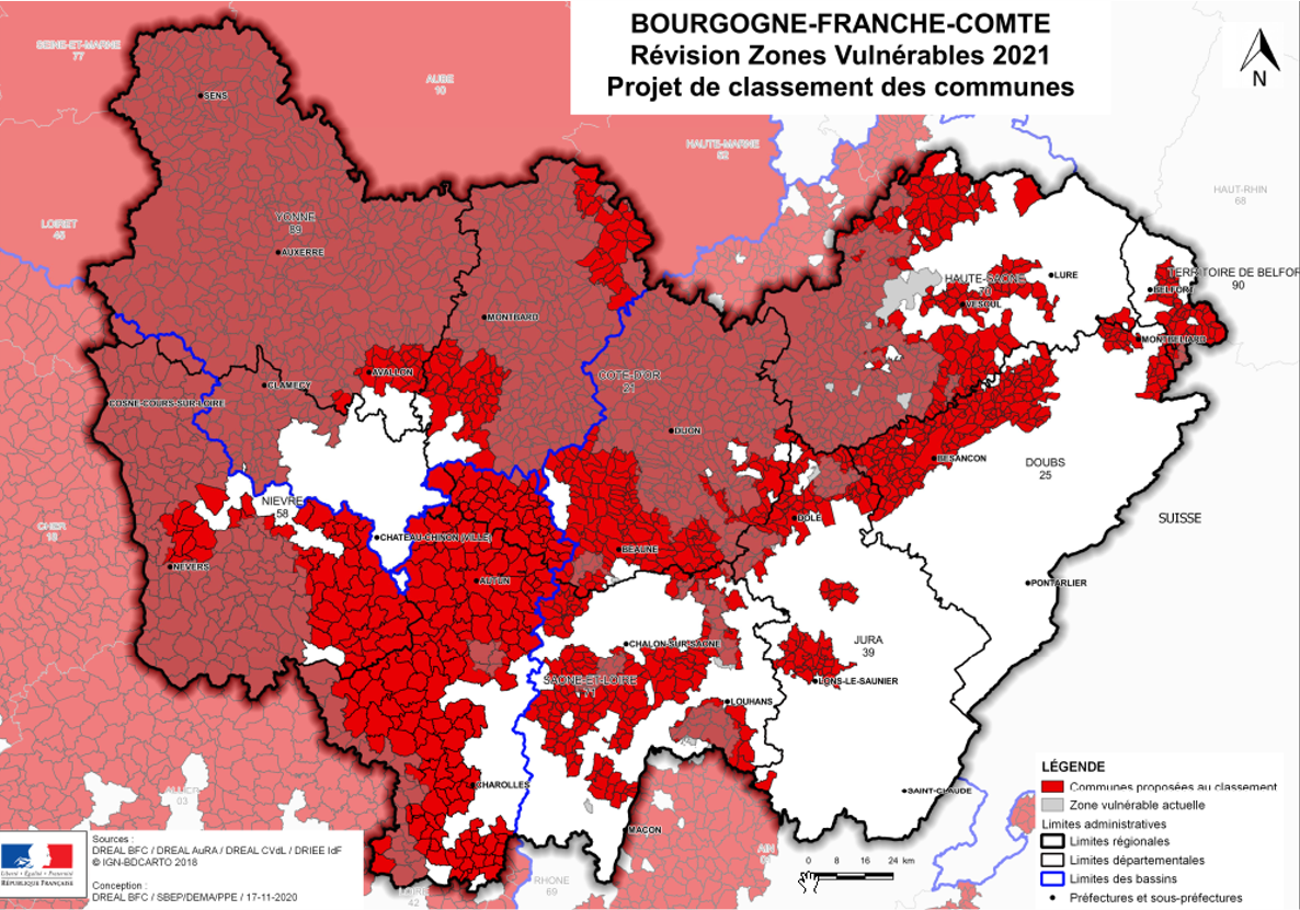 Projet de nouvelles zones vulnérables : plus de 950 communes proposées au classement, pour région Bourgogne Franche-Comté